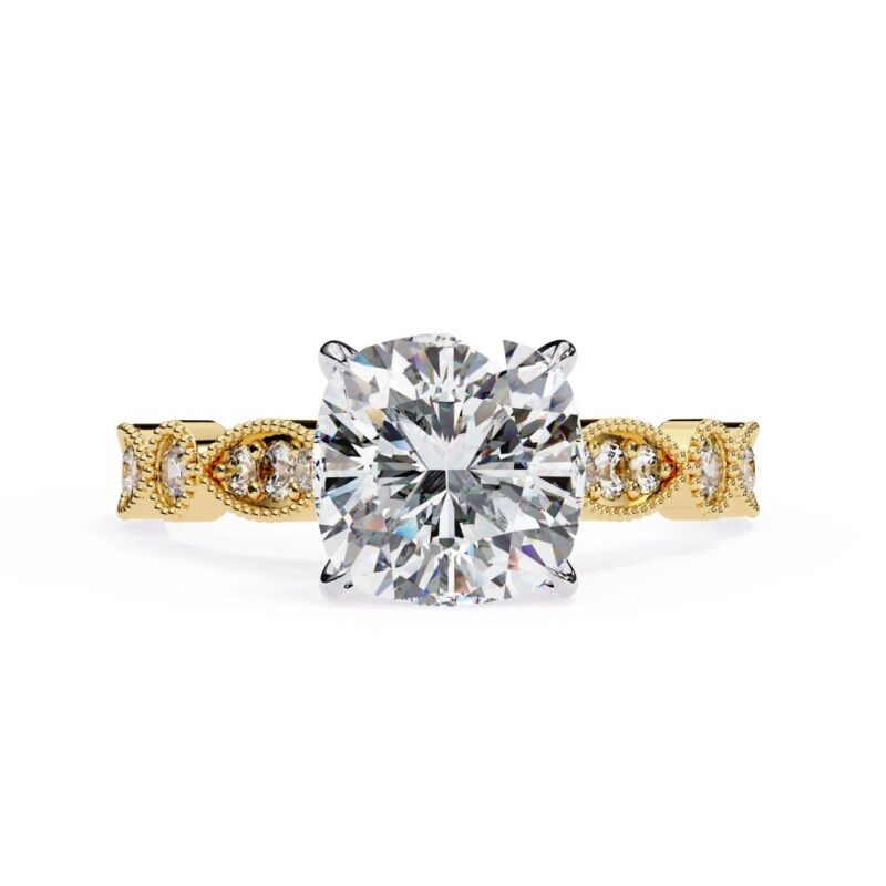 Cushion Cathedral with Milgrain Band Engagement Ring