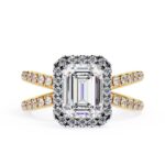 emerald cut halo split shank engagement rings