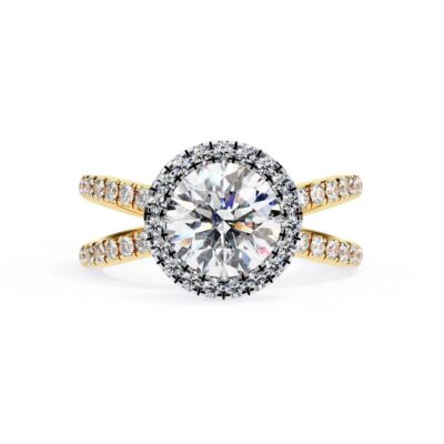 Round Halo With Split Shank Engagement Ring