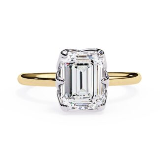 Emerald Solitaire with Lotus Flower Prong Engagement Ring