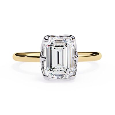 Emerald Solitaire with Lotus Flower Prong Engagement Ring