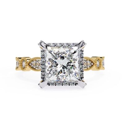 Princess Halo with Milgrain Engagement Ring