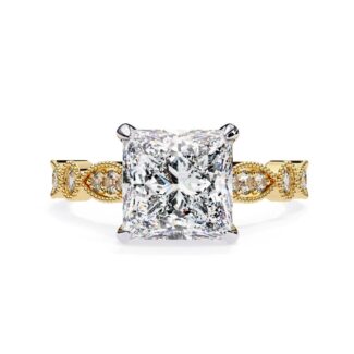 Princess Hidden Halo with Milgrain Band Engagement Ring