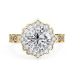 Cushion Vintage Halo with Milgrain Band Engagement Ring