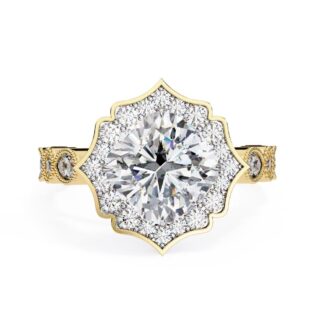 Cushion Vintage Halo with Milgrain Band Engagement Ring