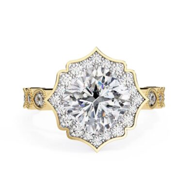 Cushion Vintage Halo with Milgrain Band Engagement Ring