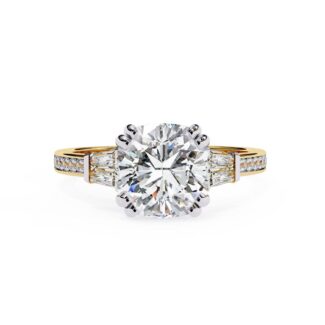 Cushion Double Claw Prong Three Stone Engagement Ring