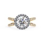 14K White Gold Pave Halo and Shank Diamond Engagement Ring