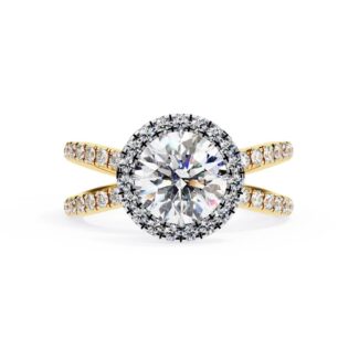 14K White Gold Pave Halo and Shank Diamond Engagement Ring