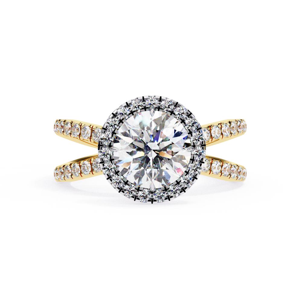 14K White Gold Pave Halo and Shank Diamond Engagement Ring
