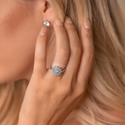 Round Floral Halo Engagement Ring